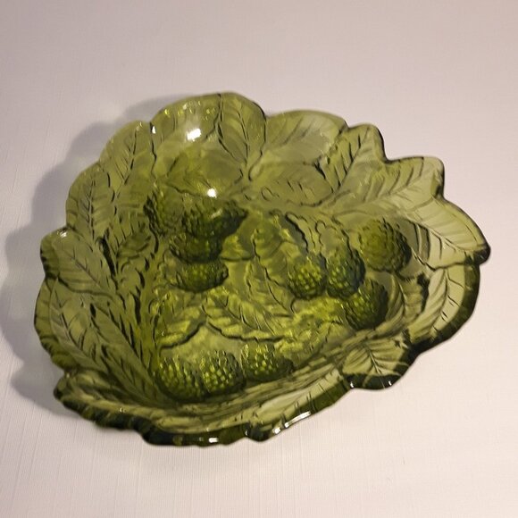 Green Glass Candy Dish Serving Dish Raspberry - Picture 1 of 6